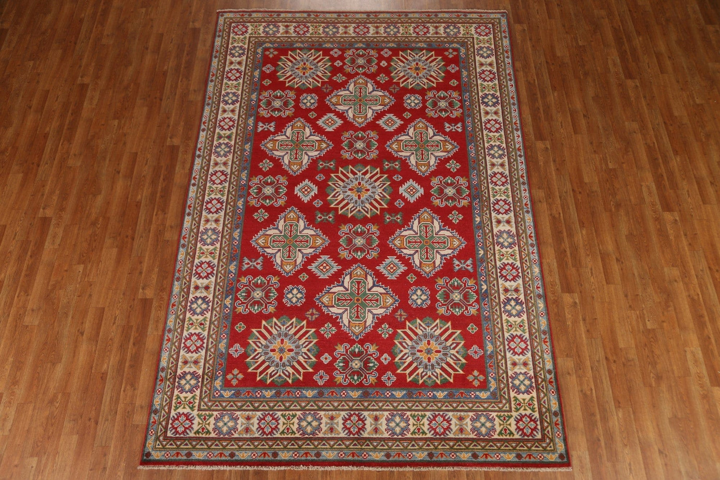 Red Wool Kazak Hand-Knotted Area Rug 6x10