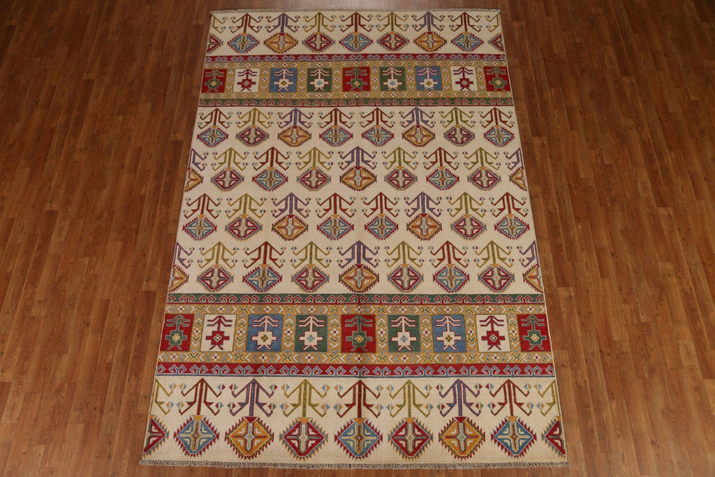 Ivory Kazak Tribal Area Rug 7x10