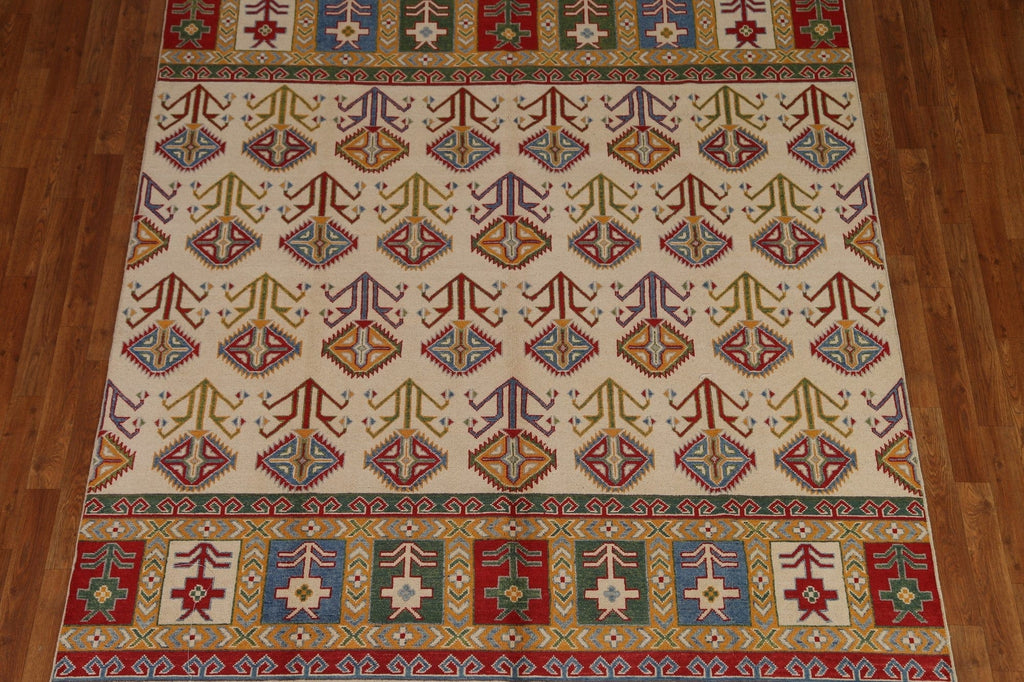 Ivory Kazak Tribal Area Rug 7x10