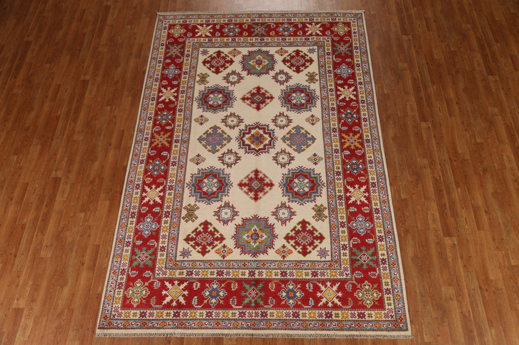 Ivory Wool Kazak Hand-Knotted Area Rug 7x10