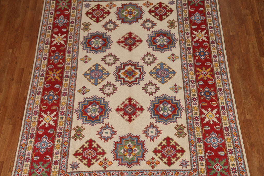 Ivory Wool Kazak Hand-Knotted Area Rug 7x10