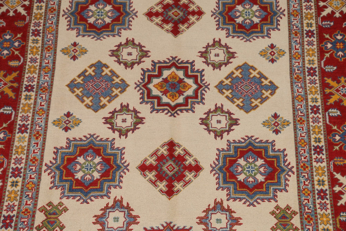 Ivory Wool Kazak Hand-Knotted Area Rug 7x10