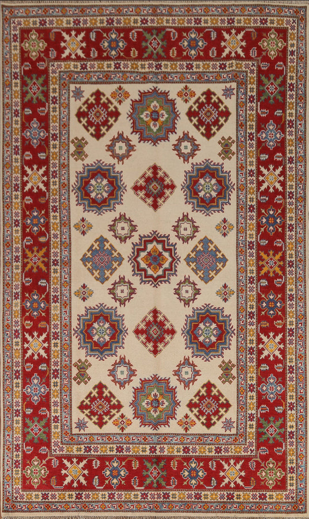 Ivory Wool Kazak Hand-Knotted Area Rug 7x10