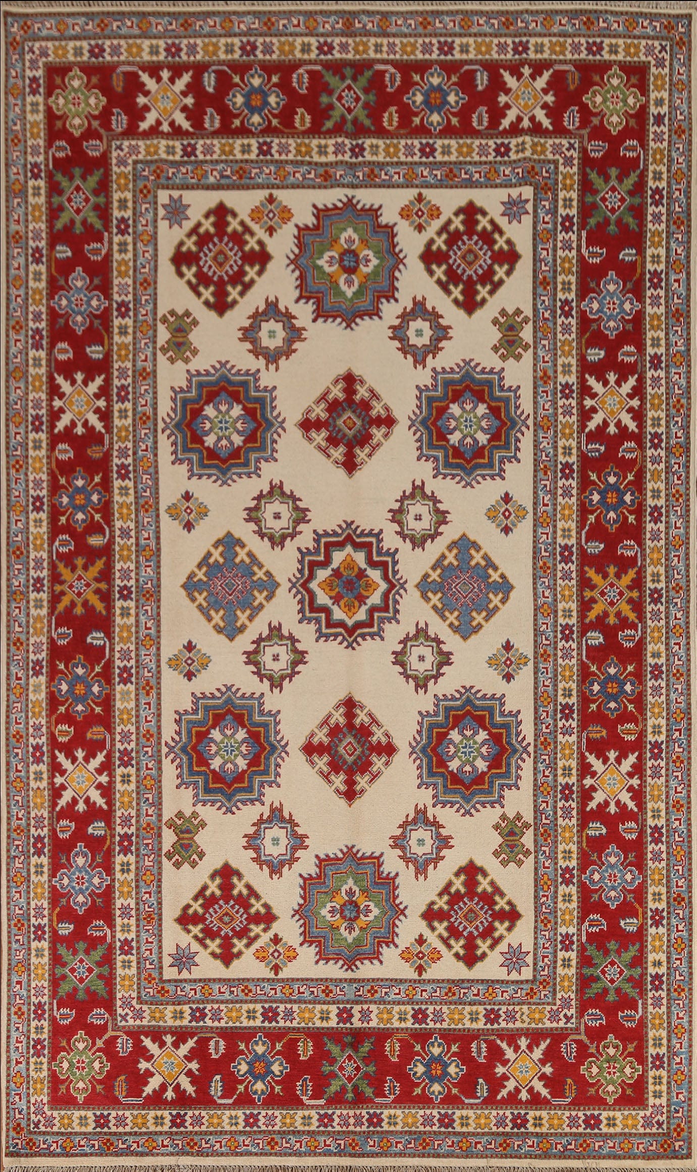 Ivory Wool Kazak Hand-Knotted Area Rug 7x10