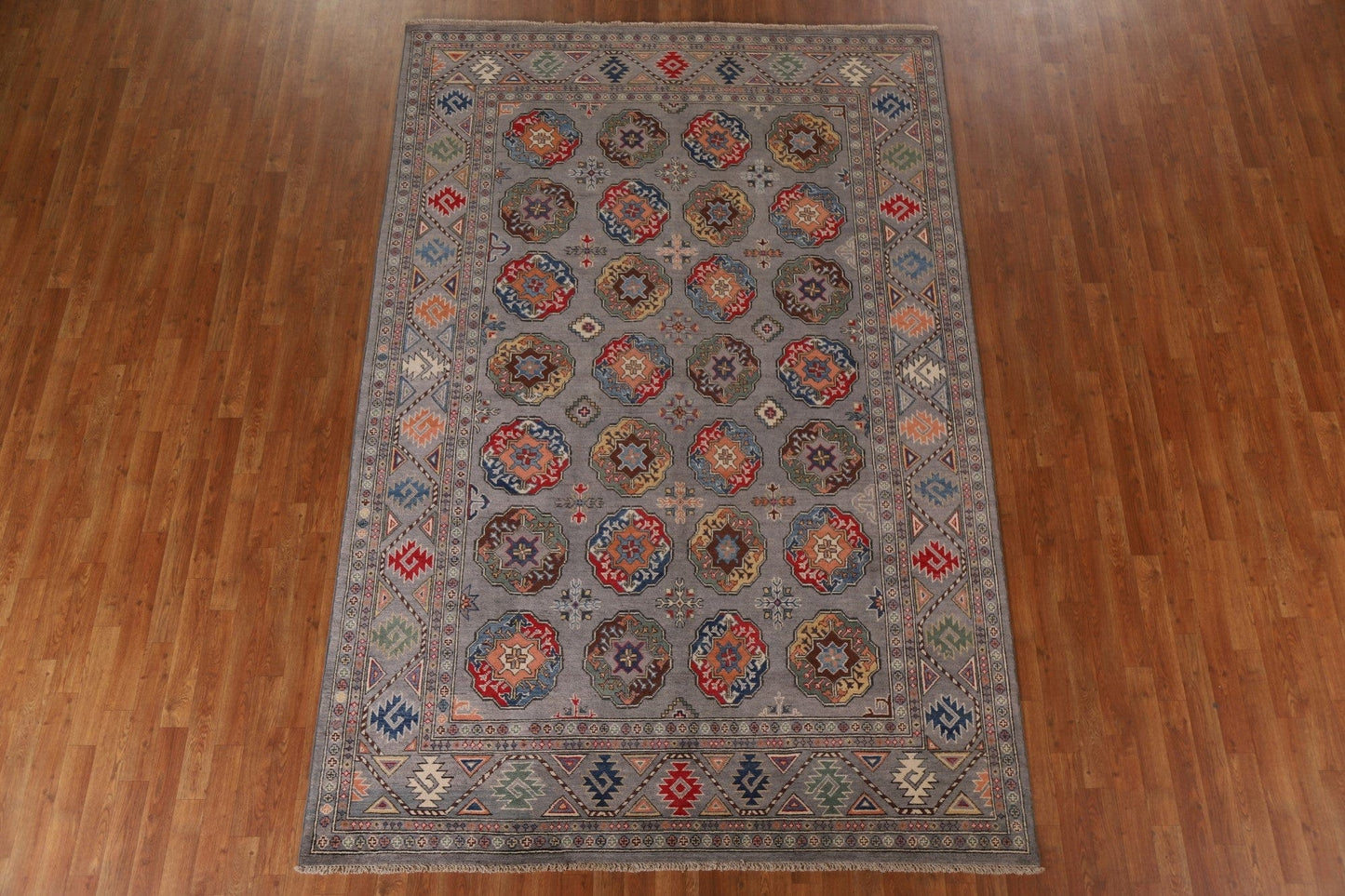 Gray Wool Kazak Hand-Knotted Area Rug 7x10