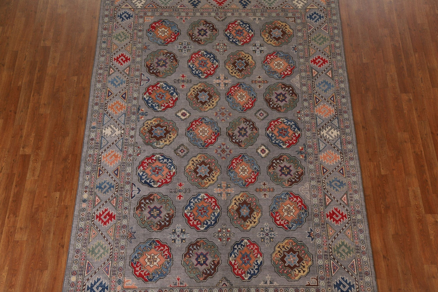 Gray Wool Kazak Hand-Knotted Area Rug 7x10