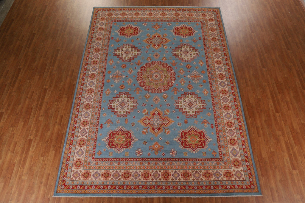 Geometric Blue Kazak Large Area Rug 10x14