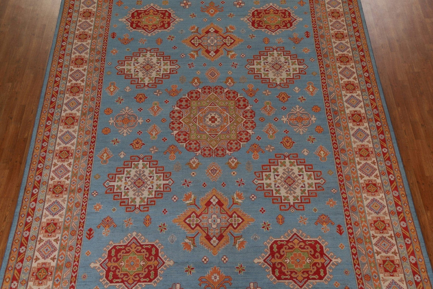 Geometric Blue Kazak Large Area Rug 10x14