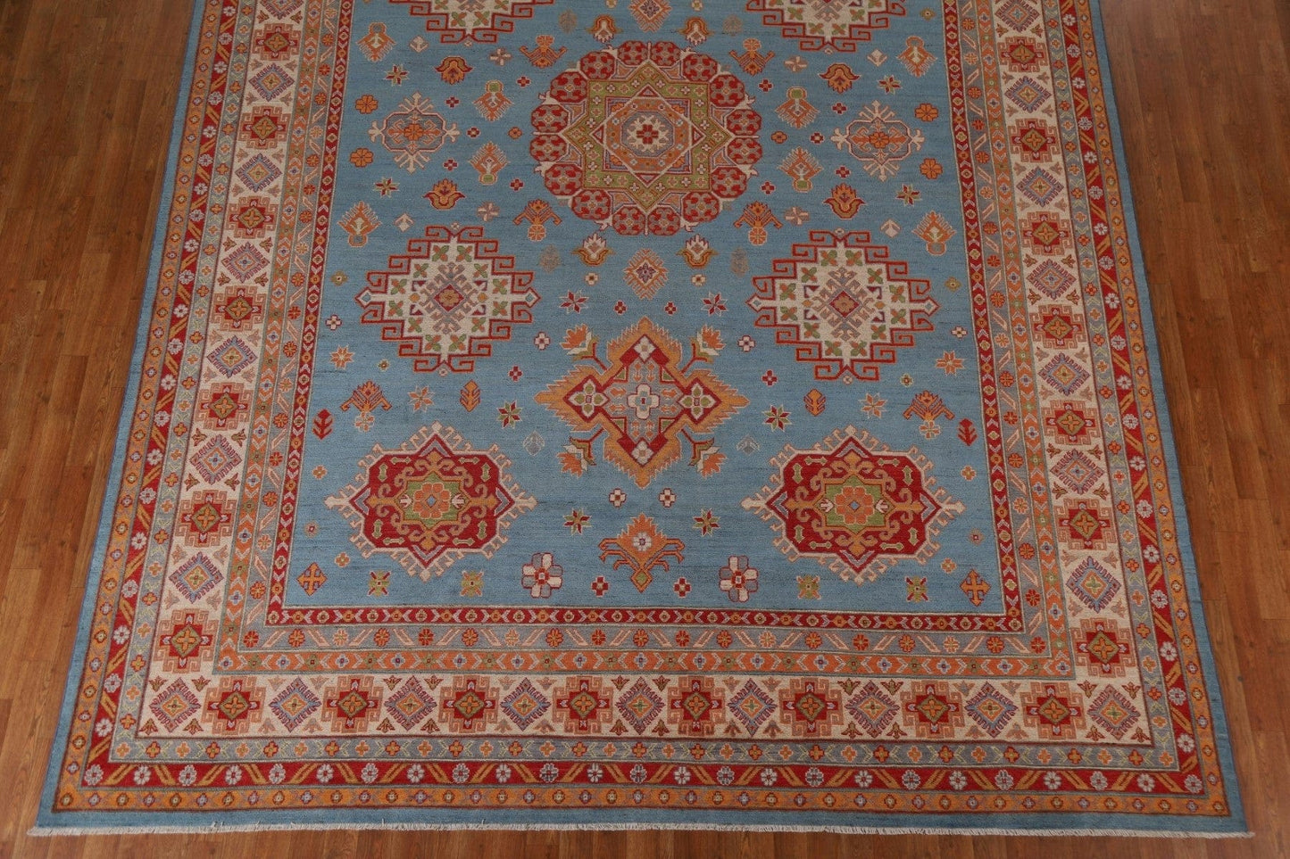 Geometric Blue Kazak Large Area Rug 10x14