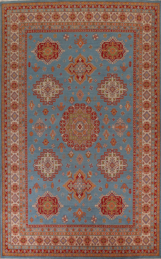 Geometric Blue Kazak Large Area Rug 10x14