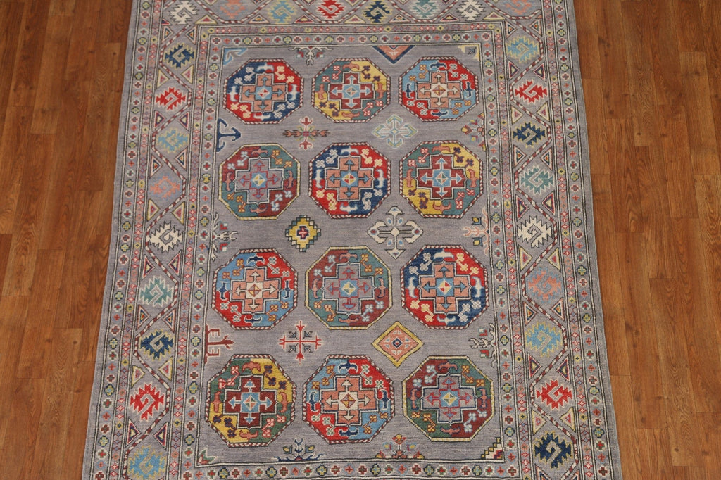 Gray Geometric Kazak Oriental Area Rug 5x7