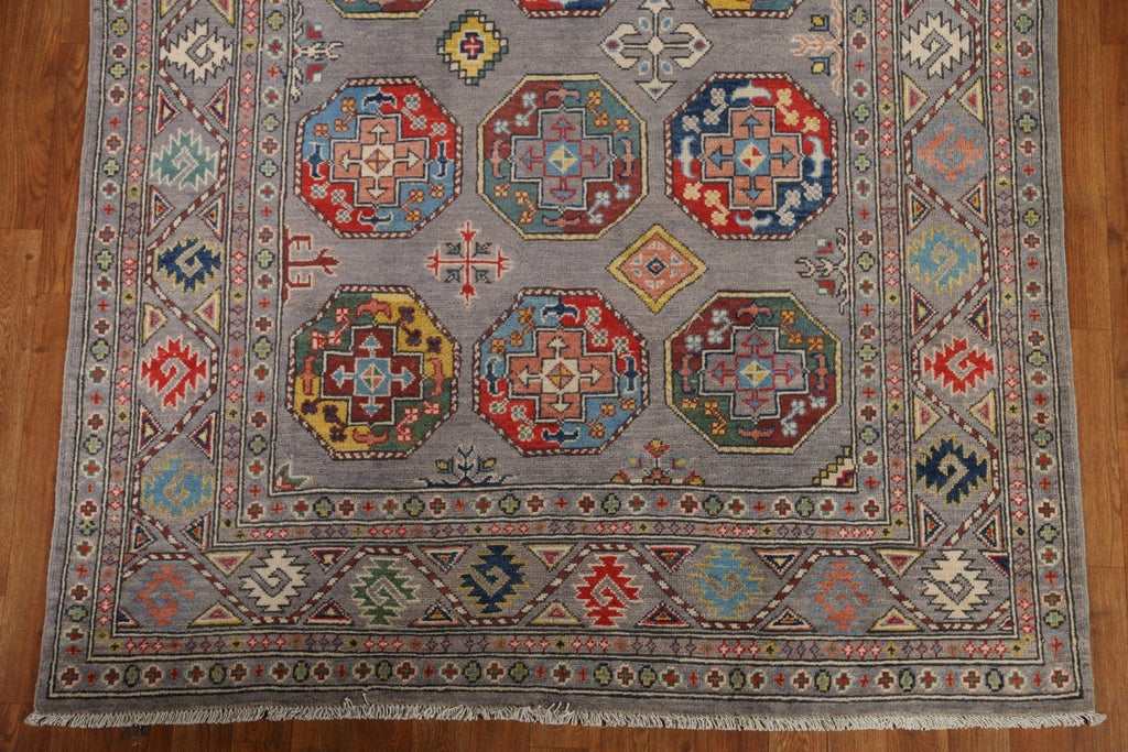 Gray Geometric Kazak Oriental Area Rug 5x7