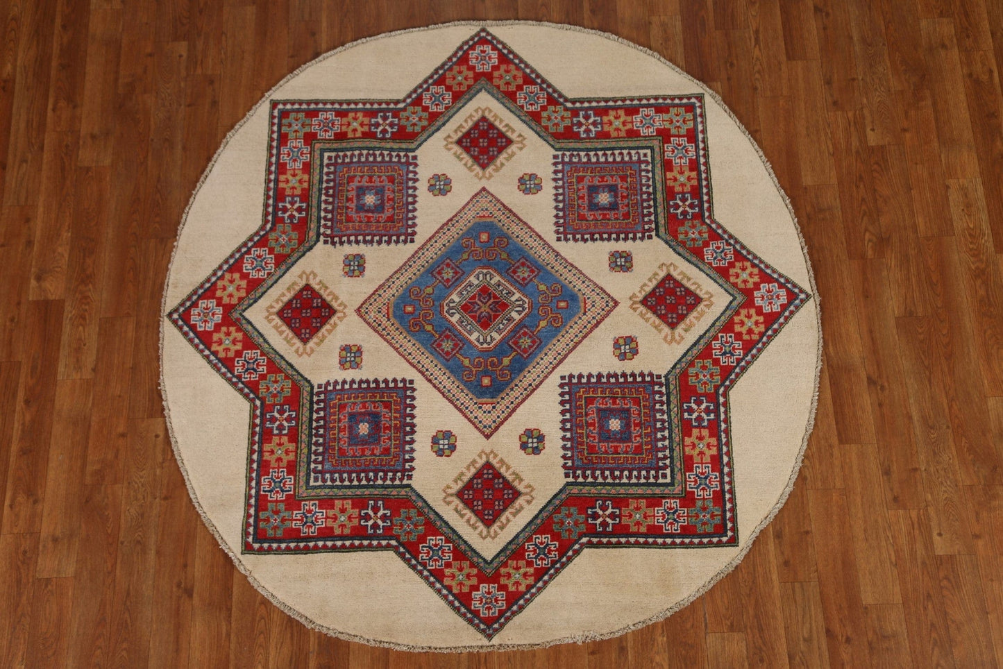 Geometric Kazak Round Area Rug 5x5