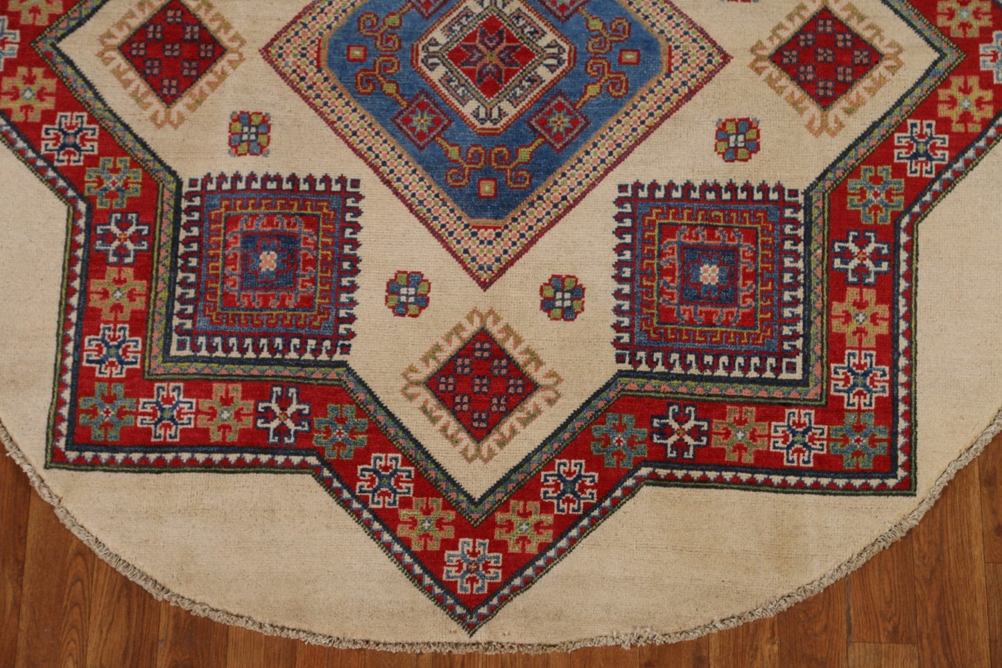 Geometric Kazak Round Area Rug 5x5