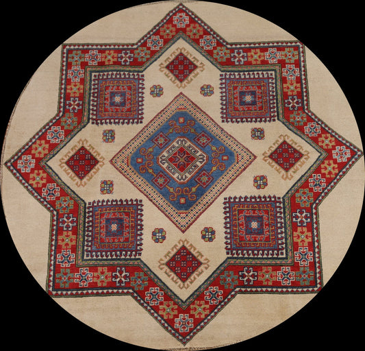 Geometric Kazak Round Area Rug 5x5