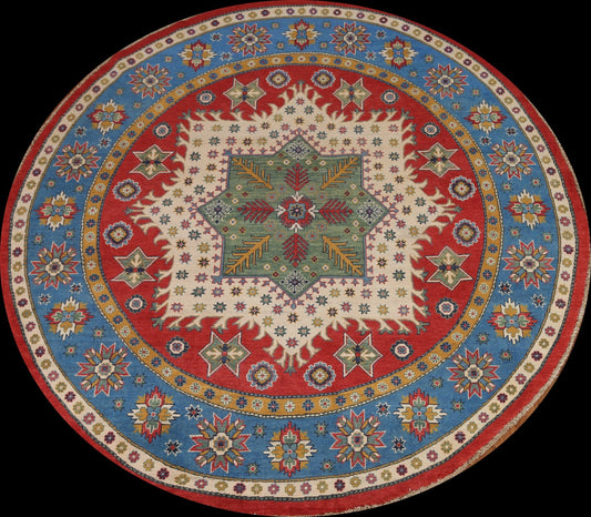 Geometric Kazak Round Area Rug 8x8