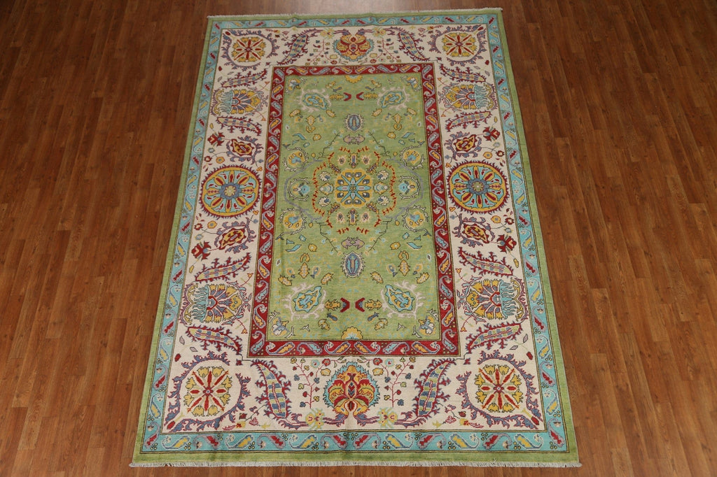 Green Wool Kazak Handmade Area Rug 7x10