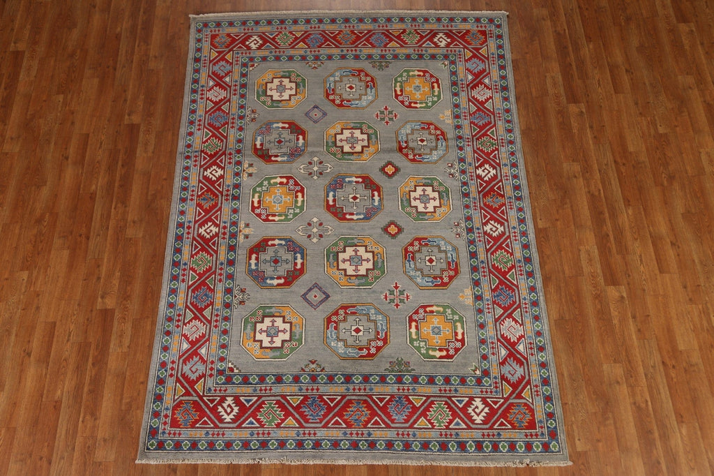 Hand-Knotted Wool Kazak Geometric Area Rug 6x8