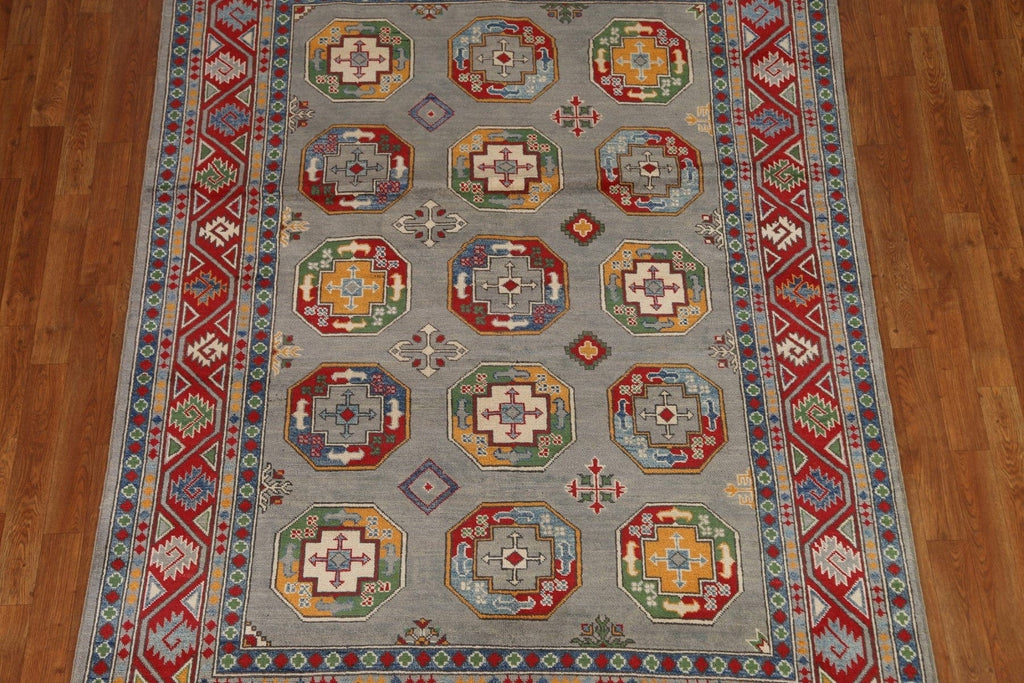 Hand-Knotted Wool Kazak Geometric Area Rug 6x8