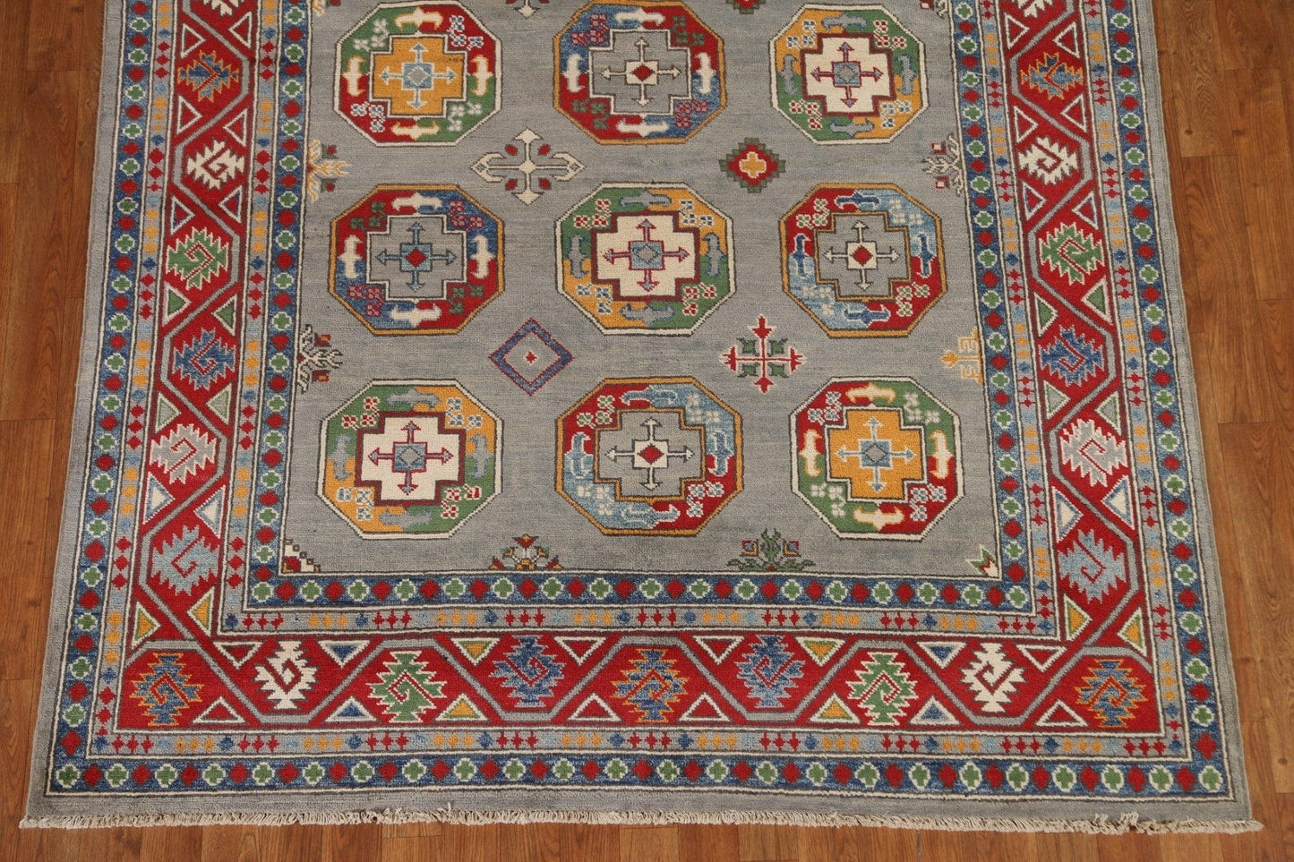 Hand-Knotted Wool Kazak Geometric Area Rug 6x8