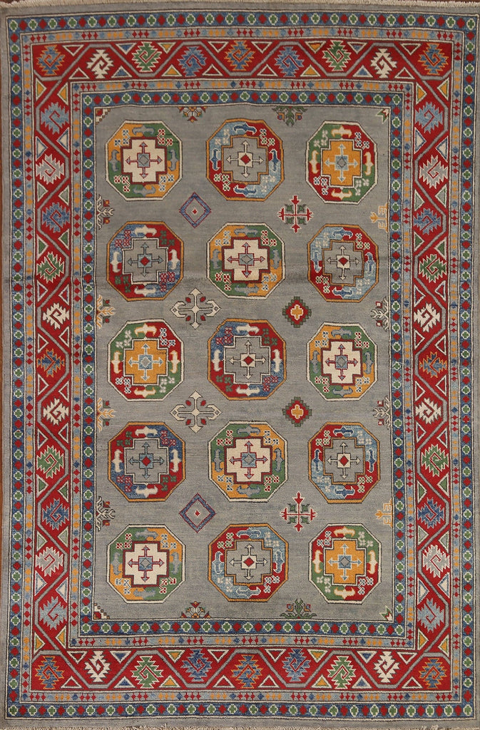 Hand-Knotted Wool Kazak Geometric Area Rug 6x8