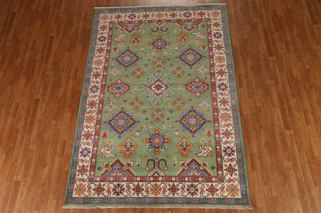 Green Geometric Kazak Oriental Area Rug 6x9