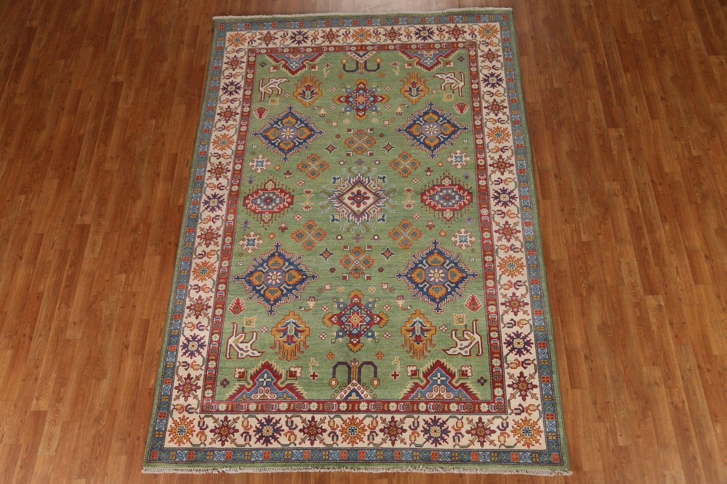 Green Geometric Kazak Oriental Area Rug 6x9