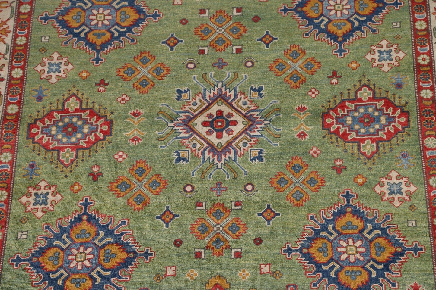 Green Geometric Kazak Oriental Area Rug 6x9