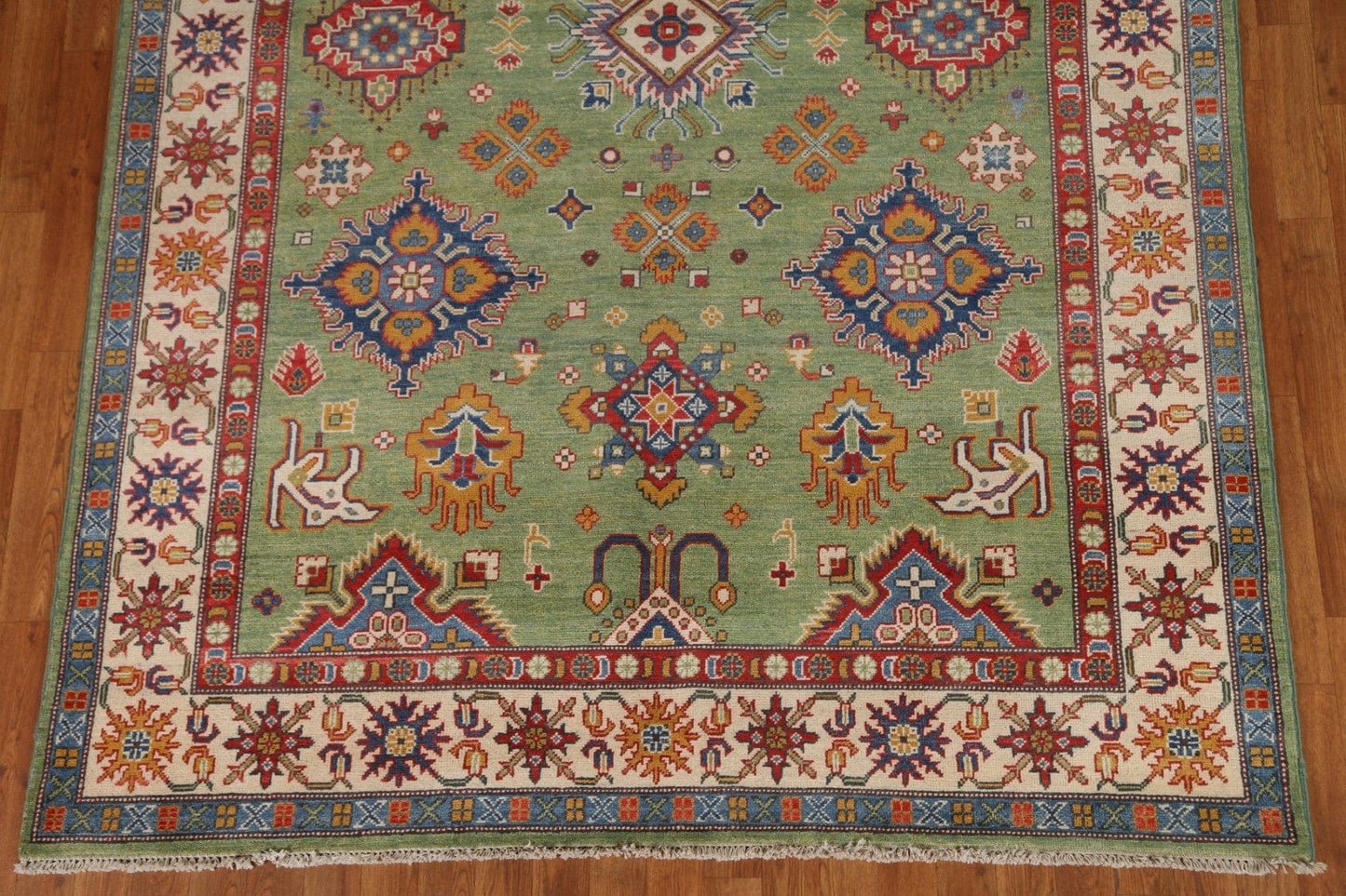 Green Geometric Kazak Oriental Area Rug 6x9