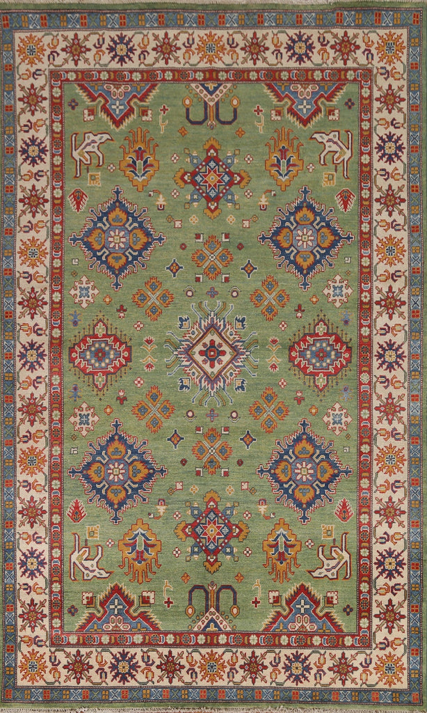 Green Geometric Kazak Oriental Area Rug 6x9