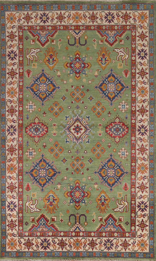 Green Geometric Kazak Oriental Area Rug 6x9