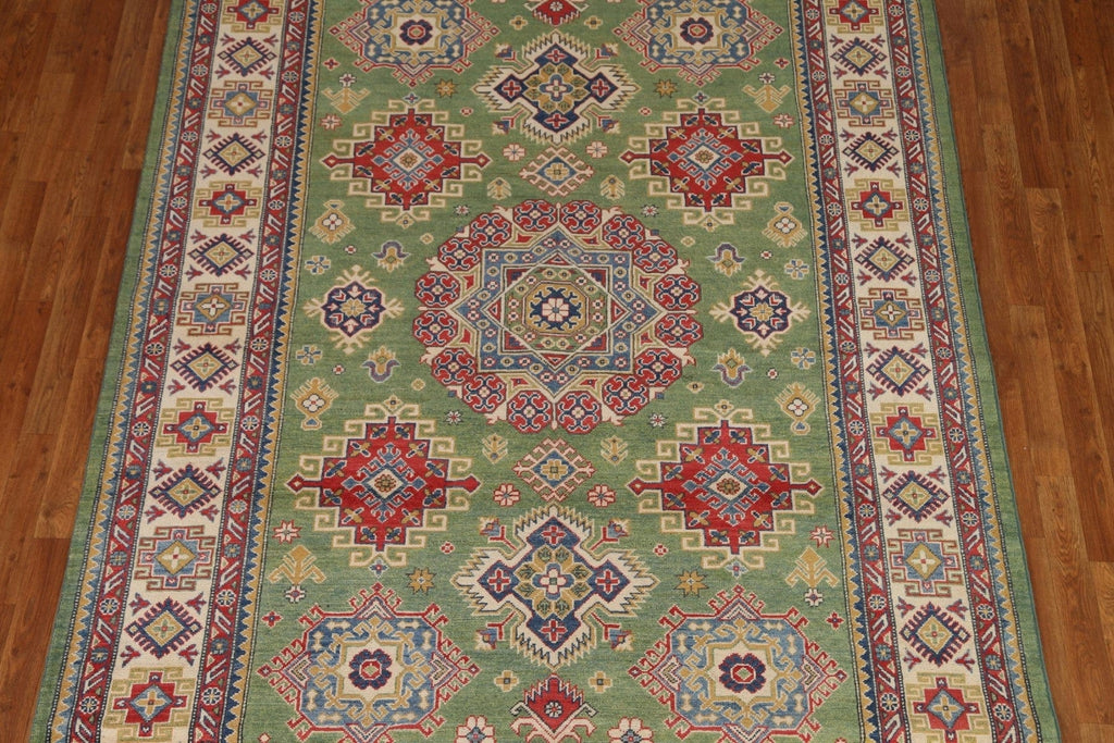 Green Geometric Kazak Handmade Area Rug 7x10