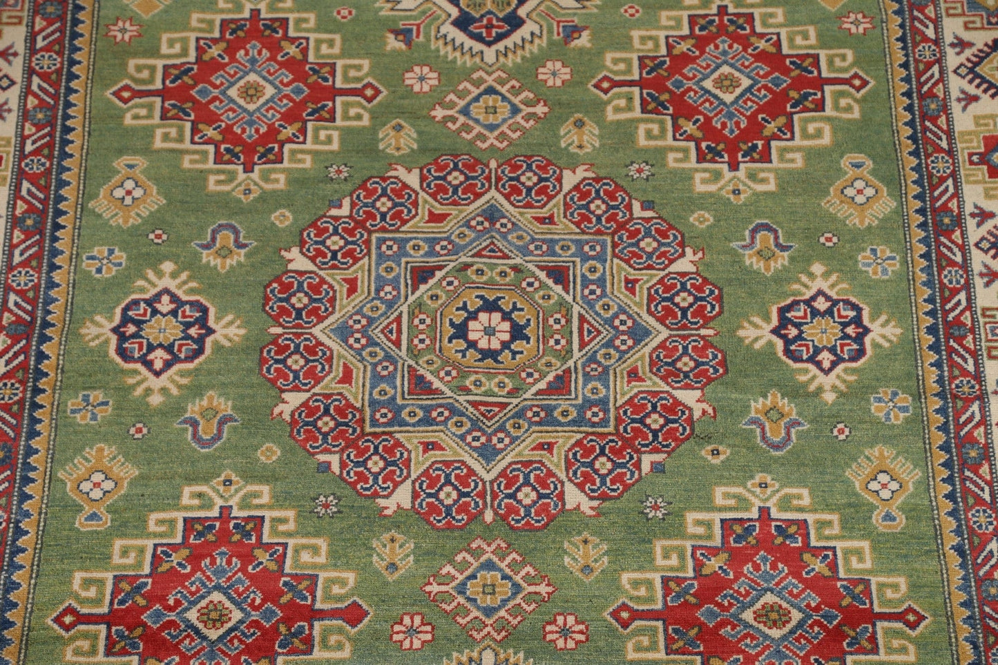 Green Geometric Kazak Handmade Area Rug 7x10