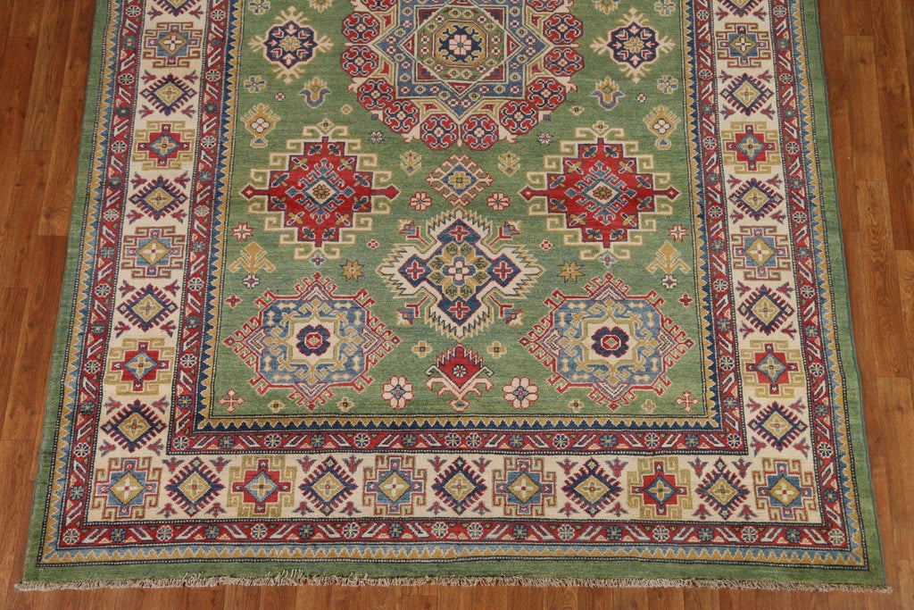 Green Geometric Kazak Handmade Area Rug 7x10