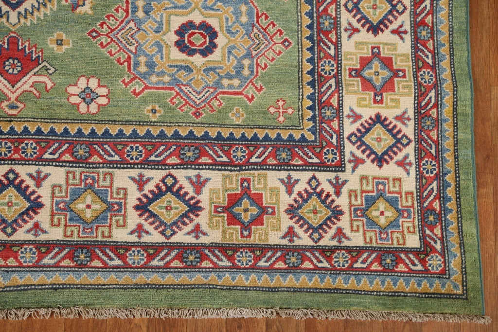 Green Geometric Kazak Handmade Area Rug 7x10