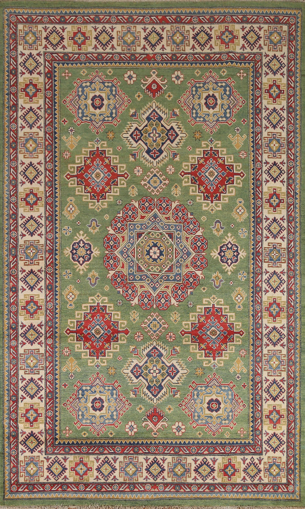 Green Geometric Kazak Handmade Area Rug 7x10