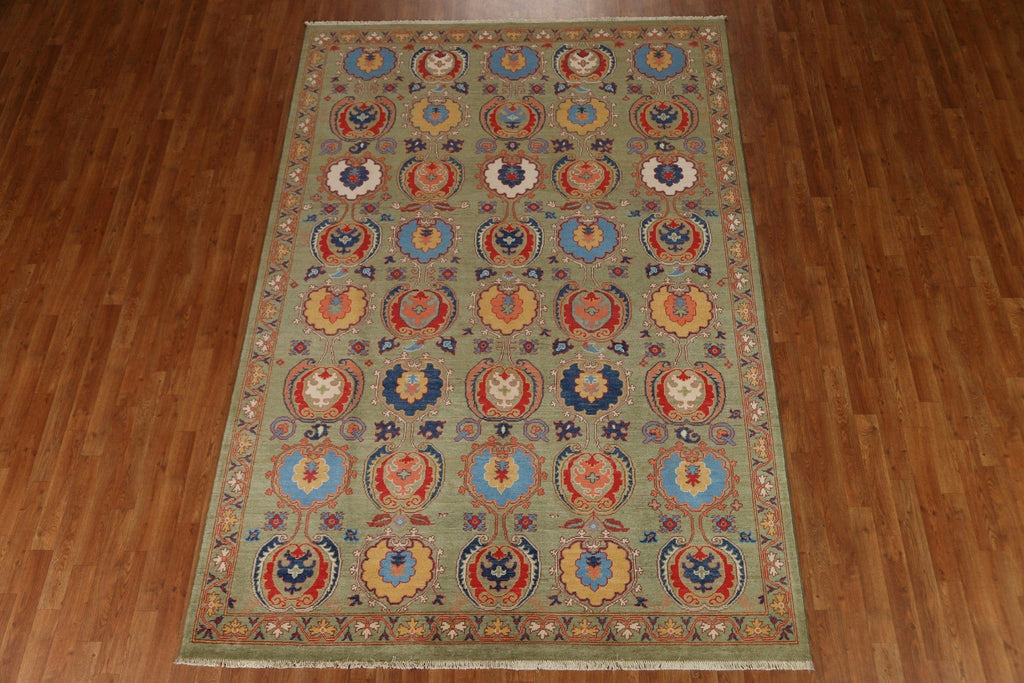 All-Over Green Kazak Handmade Area Rug 7x10