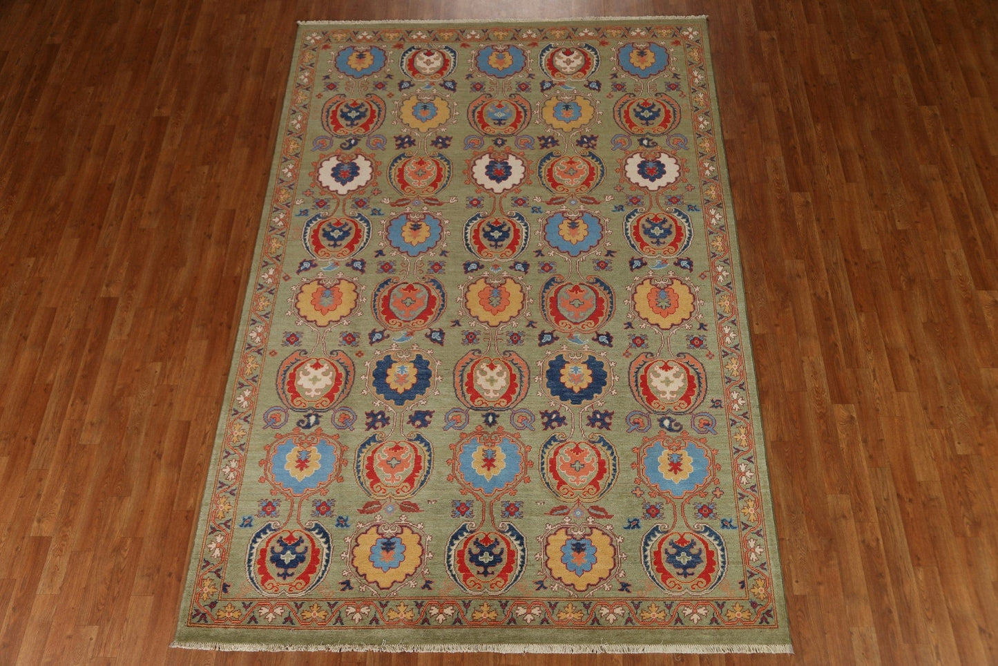 All-Over Green Kazak Handmade Area Rug 7x10