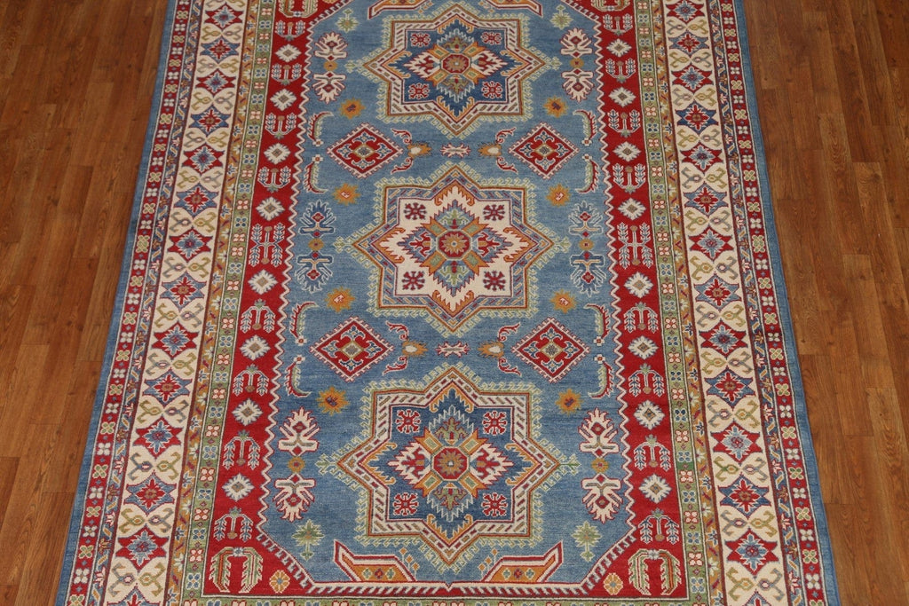 Light Blue Kazak Geometric Area Rug 7x10