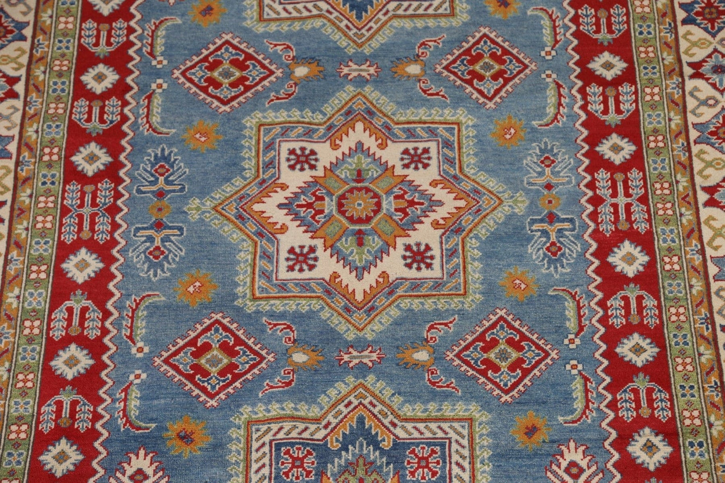 Light Blue Kazak Geometric Area Rug 7x10