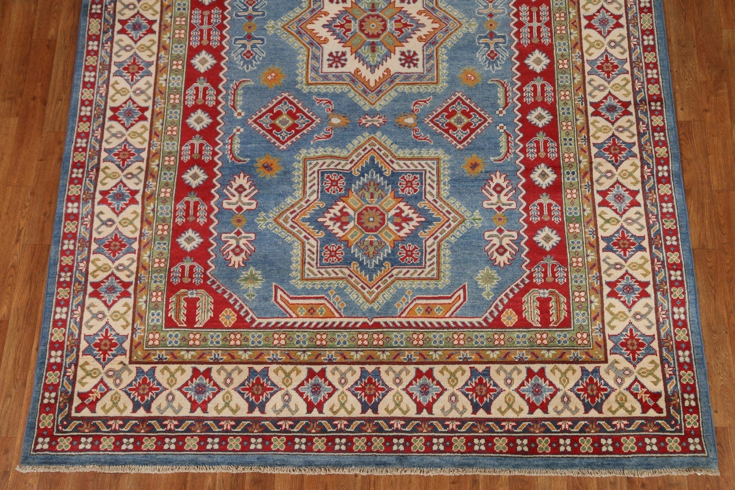 Light Blue Kazak Geometric Area Rug 7x10