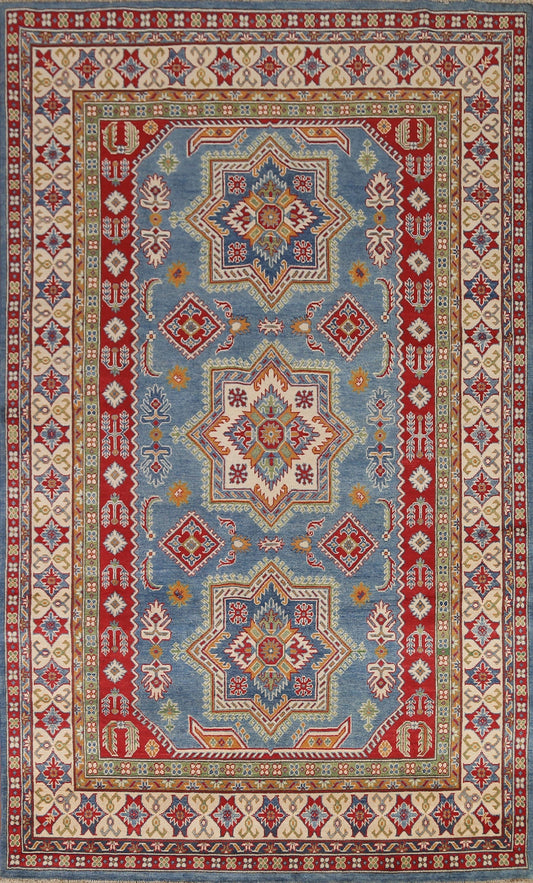 Light Blue Kazak Geometric Area Rug 7x10