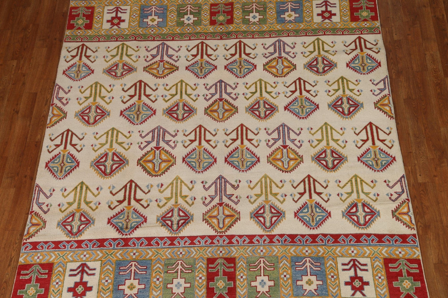 Ivory Wool Kazak Oriental Area Rug 7x10