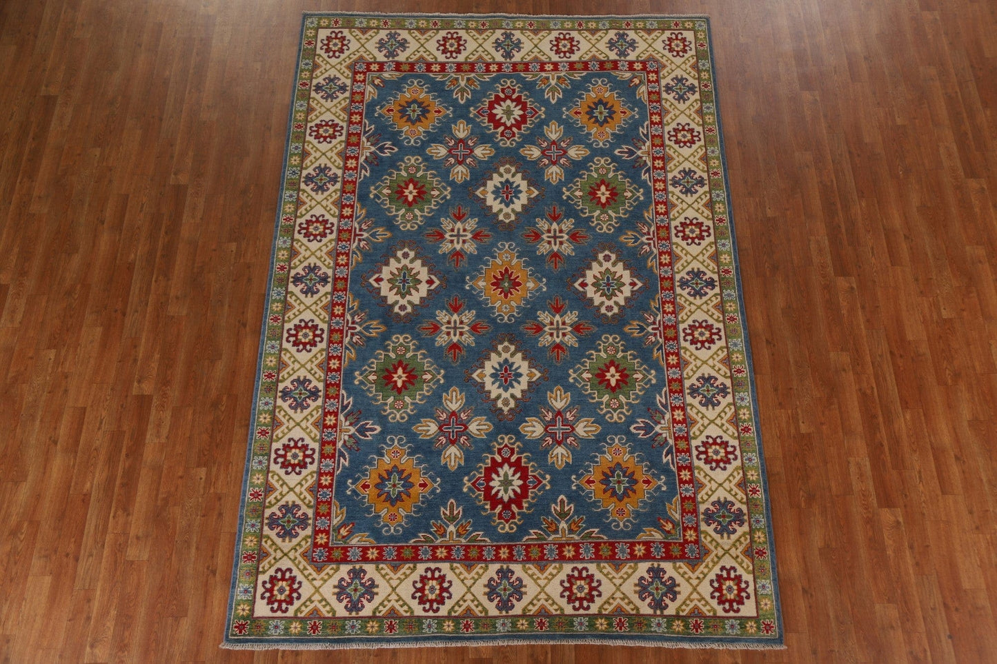 Blue Kazak Geometric Area Rug 7x10