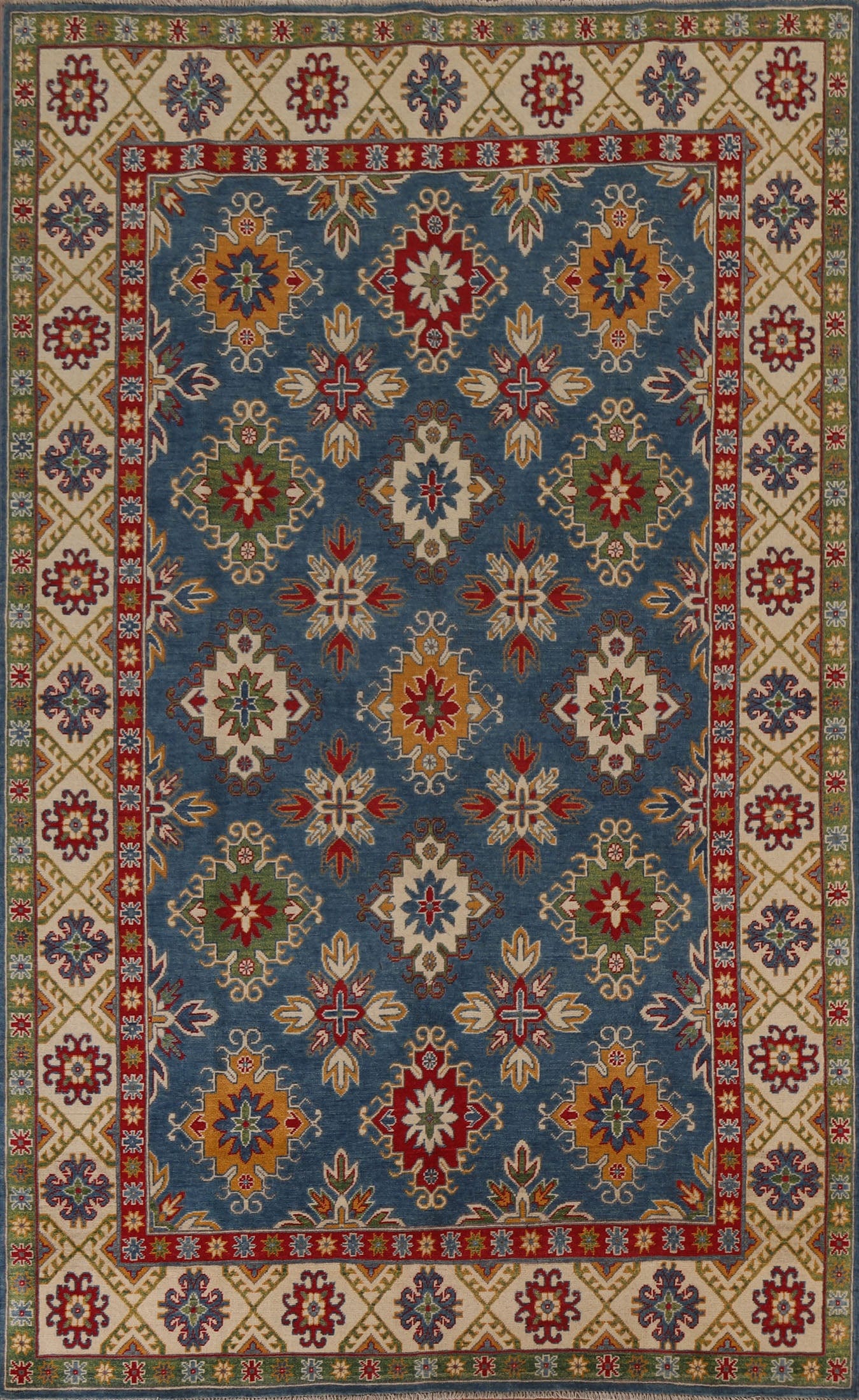 Blue Kazak Geometric Area Rug 7x10