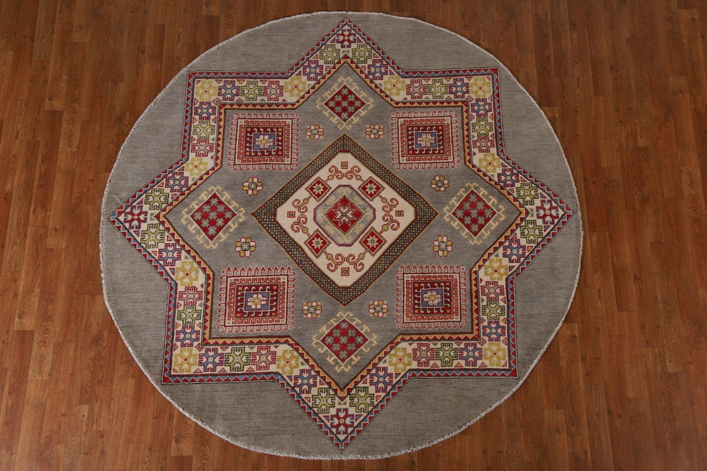 Geometric Kazak Round Area Rug 7x7