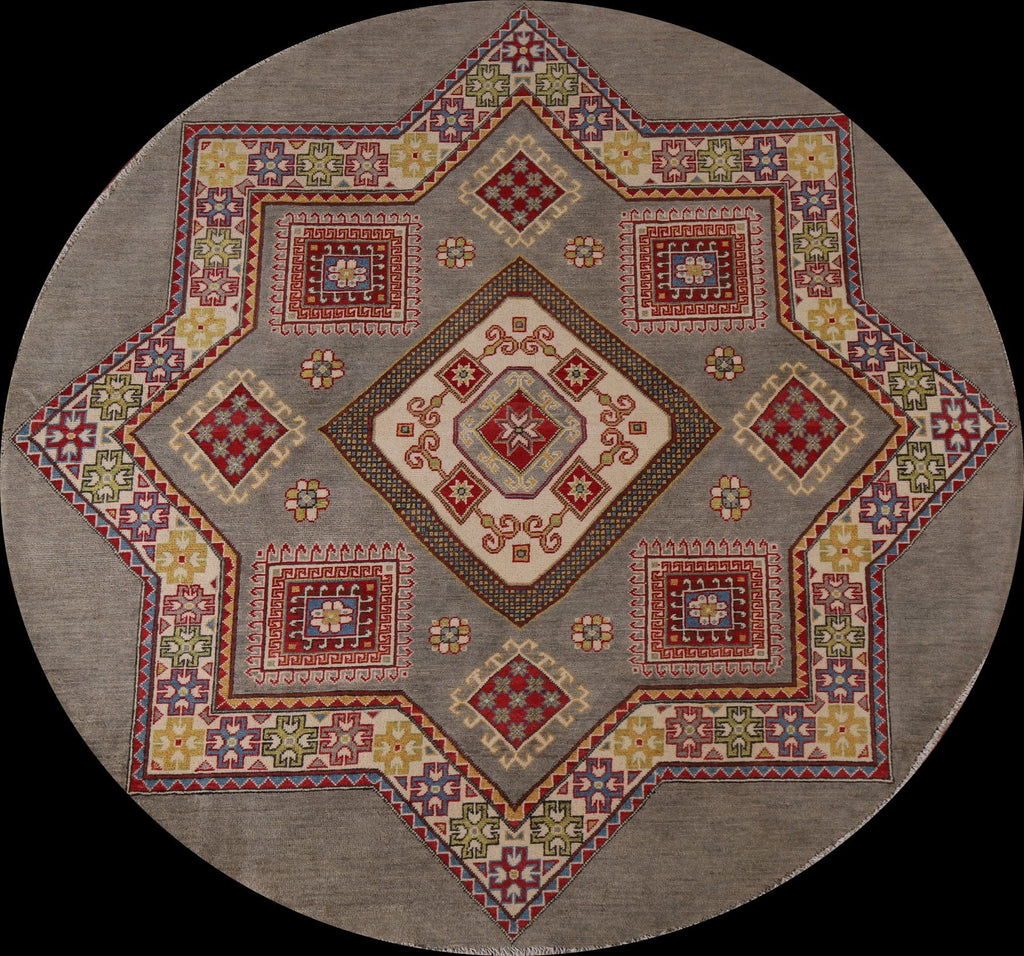 Geometric Kazak Round Area Rug 7x7