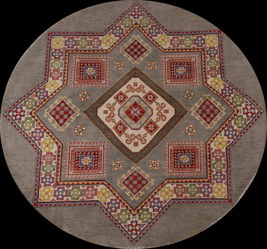 Geometric Kazak Round Area Rug 7x7