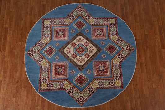 Blue Kazak Round Area Rug 7x7