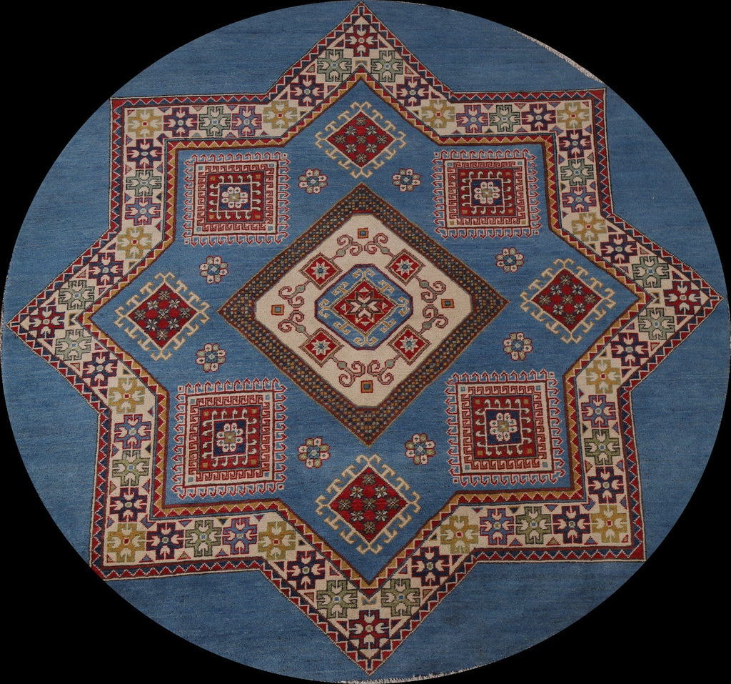 Blue Kazak Round Area Rug 7x7